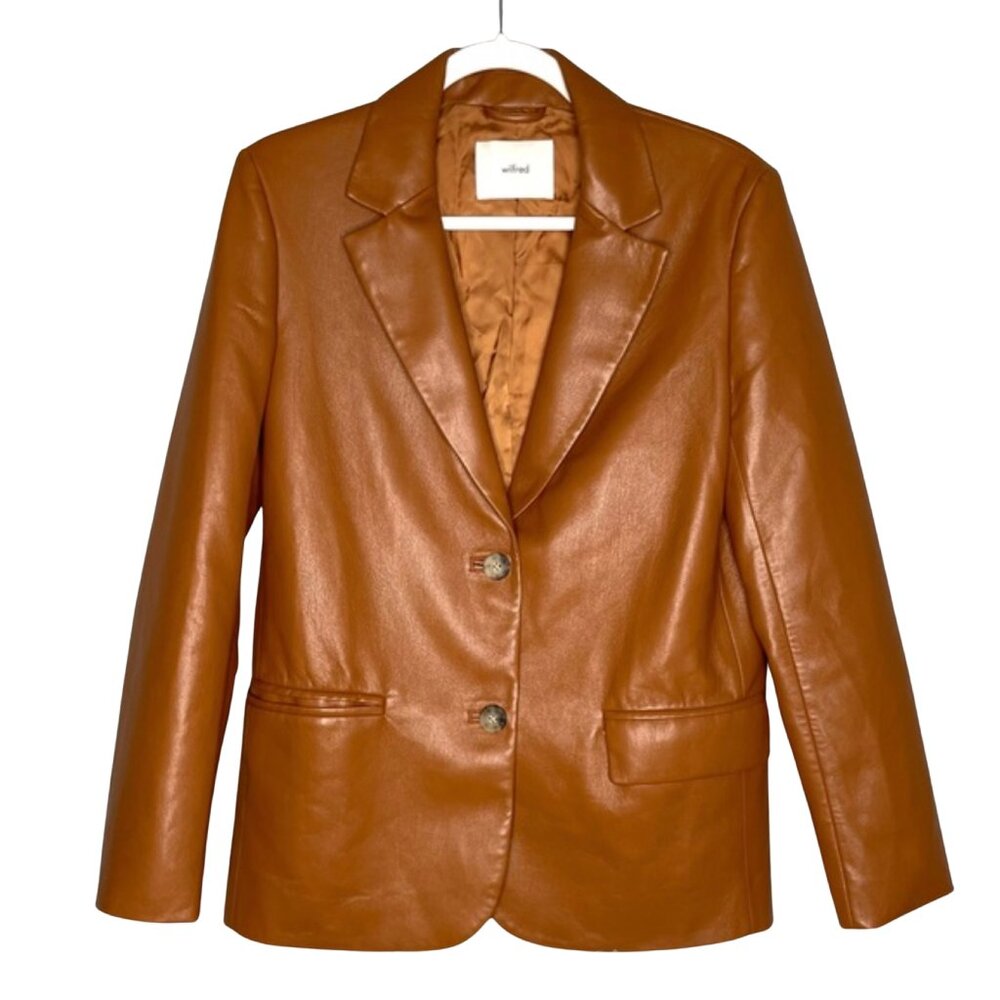 ARITZIA Wilfred Memories Blazer Rich Chestnut Brown Faux Vegan Leather Size M